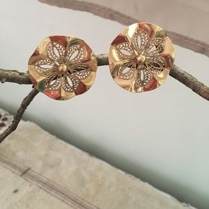 Vintage Gold Tone Flower Statement Earrings
